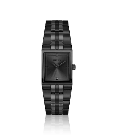 Strivo black-plated watch with stripe effect
