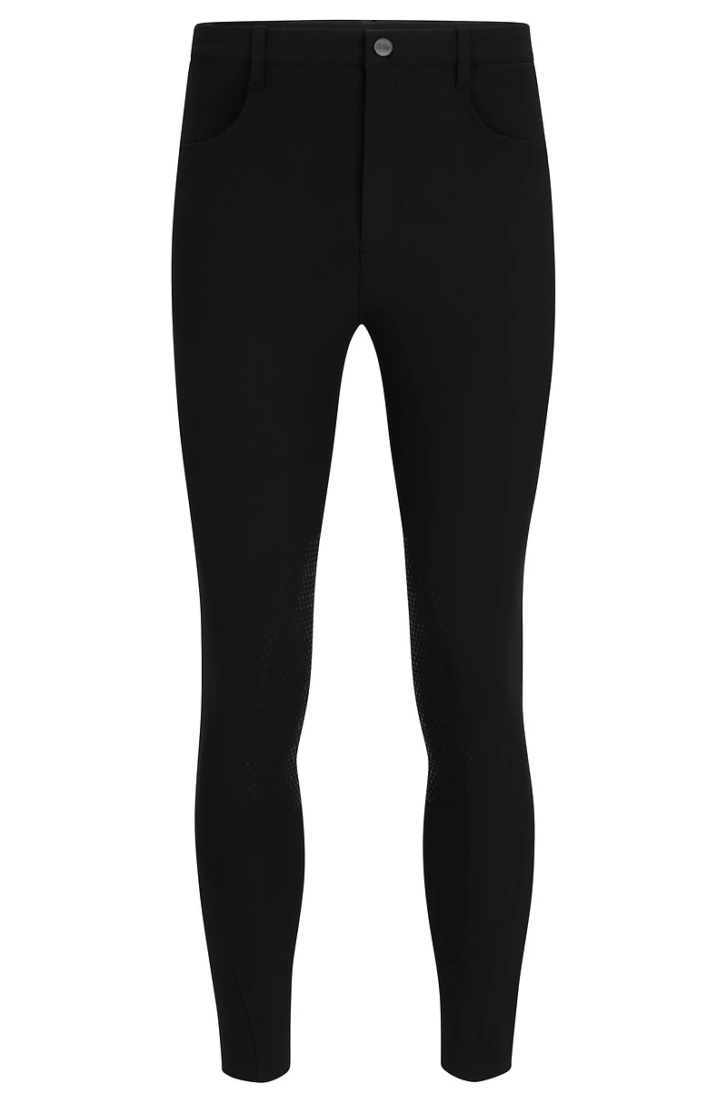 Equestrian knee-grip breeches power-stretch material