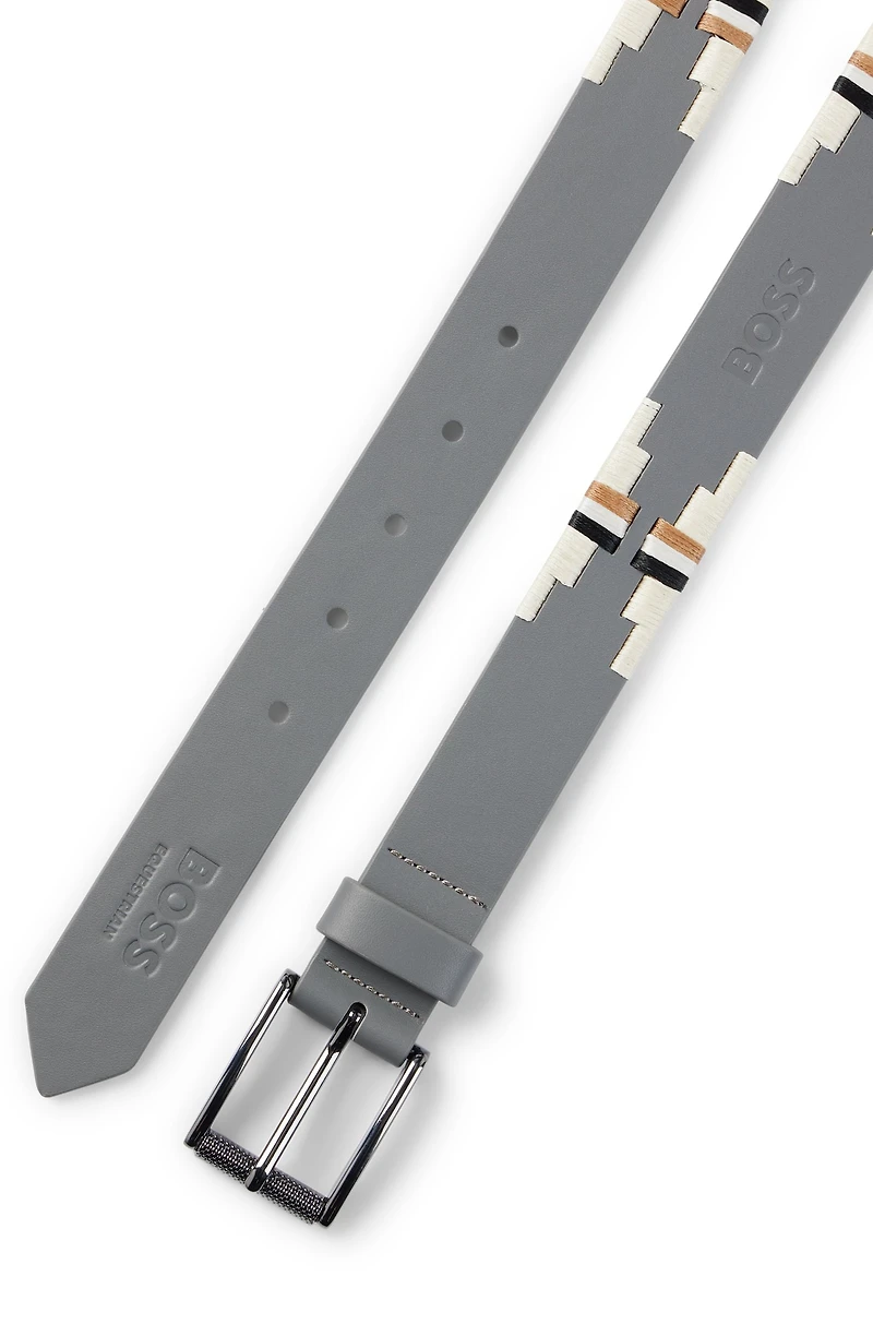 Equestrian polo belt with embroidered pattern