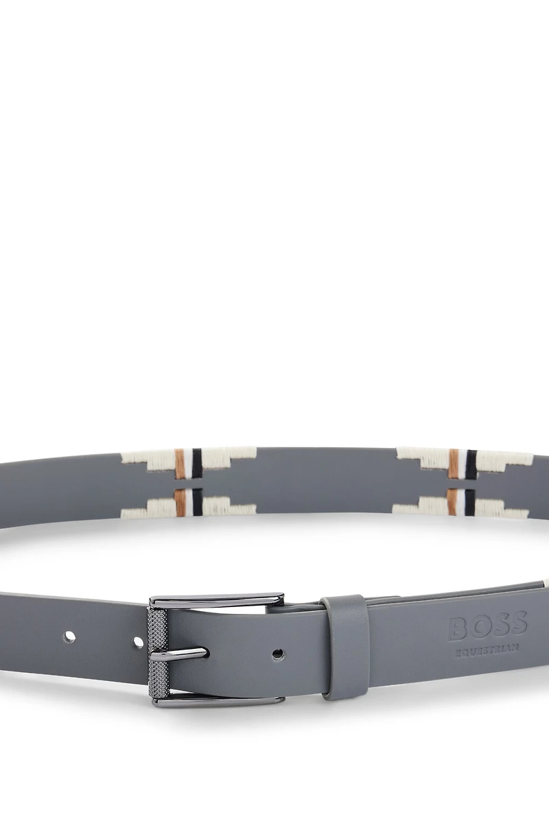 Equestrian polo belt with embroidered pattern