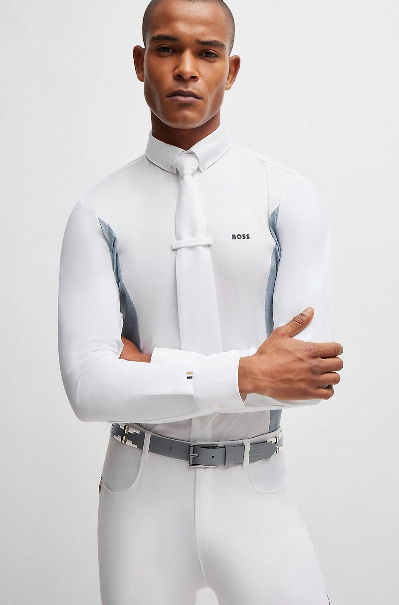 Equestrian polo belt with embroidered pattern