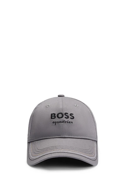 Equestrian embroidered-logo cap with leather strap