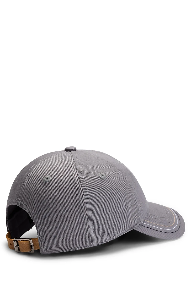 Equestrian embroidered-logo cap with leather strap
