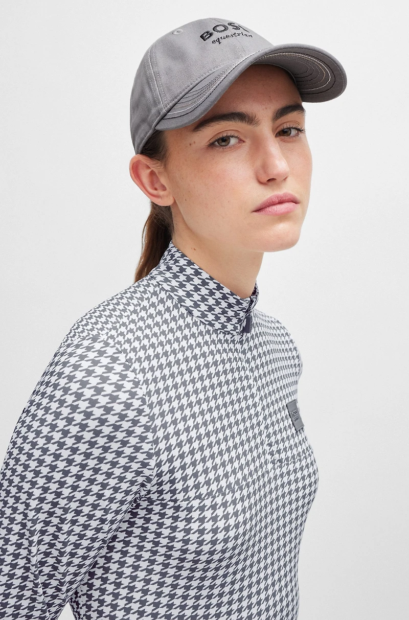 Equestrian embroidered-logo cap with leather strap