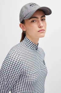 Equestrian embroidered-logo cap with leather strap