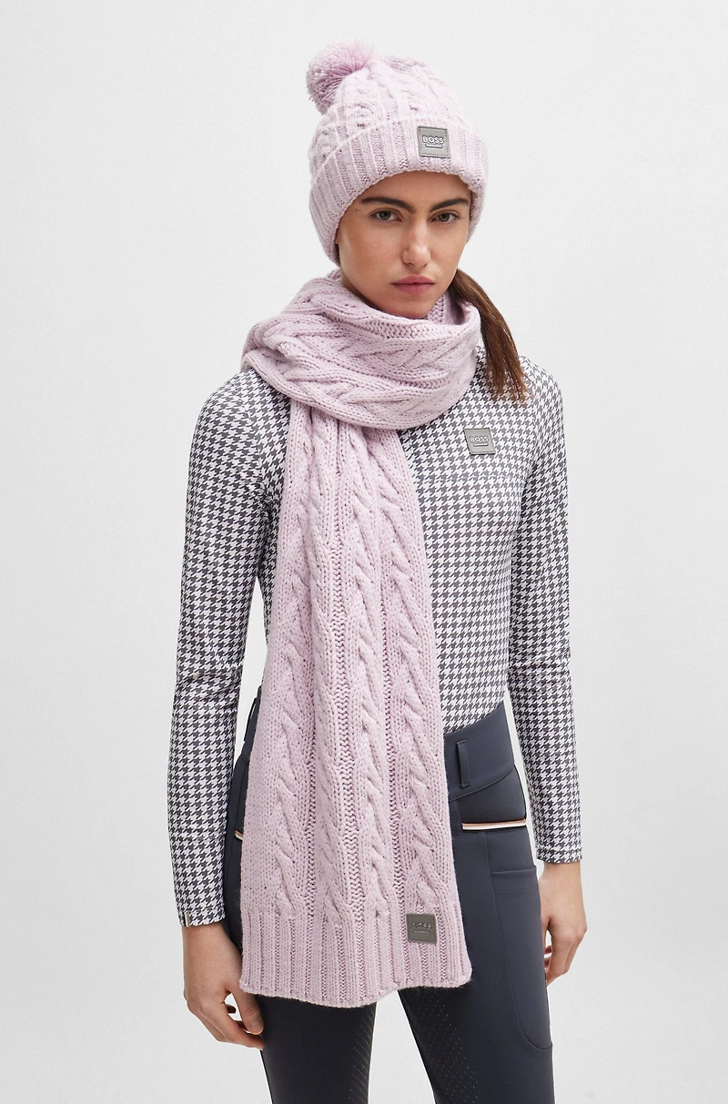 Equestrian logo-patch scarf with cable knit
