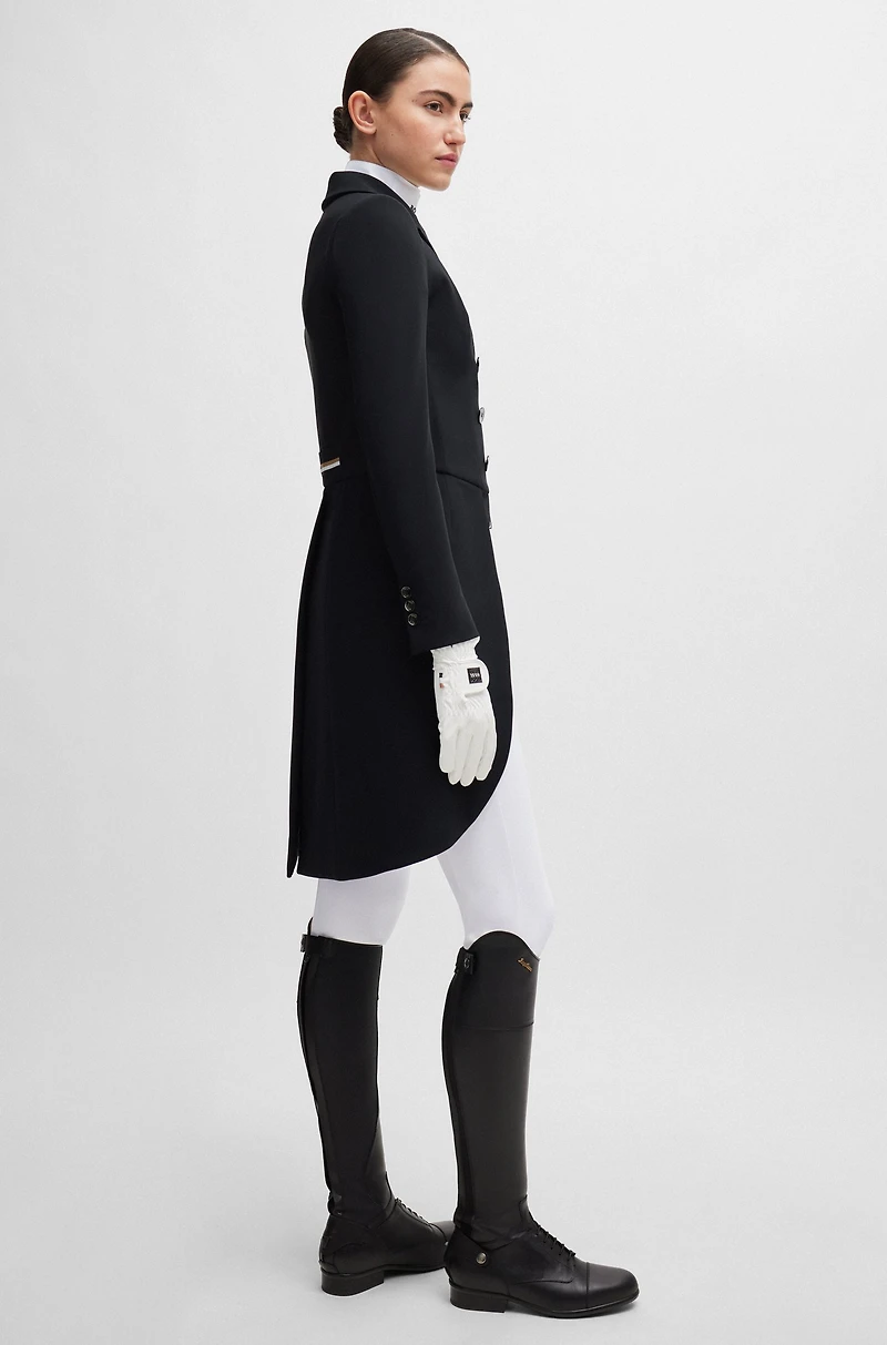 Equestrian tailcoat with adjustable tail weights