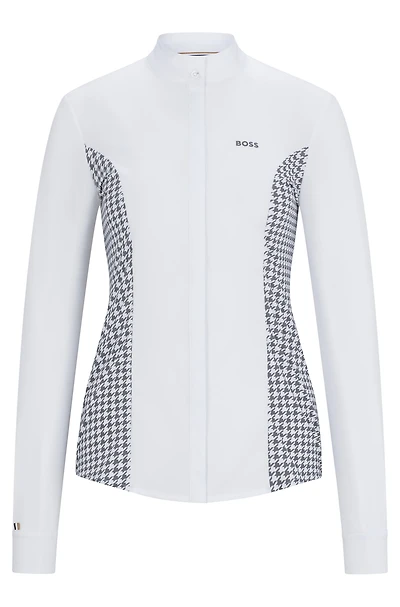 Equestrian show blouse with houndstooth inserts