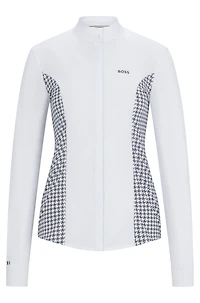 Equestrian show blouse with houndstooth inserts
