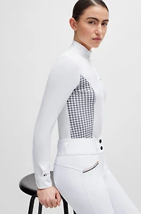 Equestrian show blouse with houndstooth inserts