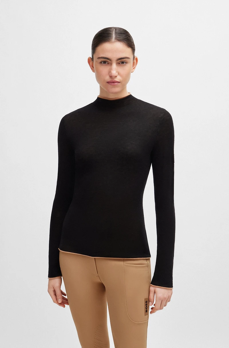 Equestrian soft-knit sweater with two-tone effect