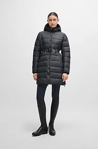 Equestrian waterproof hooded puffer jacket with adjustable zips