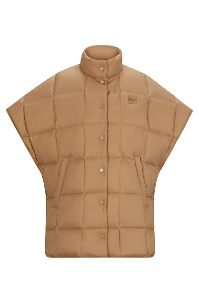 Equestrian down cape with fleece-lined pockets