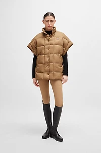 Equestrian down cape with fleece-lined pockets