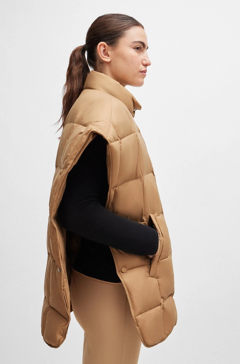 Equestrian down cape with fleece-lined pockets