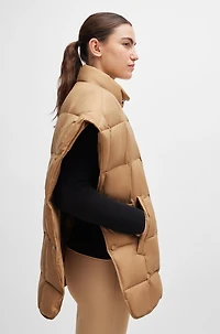 Equestrian down cape with fleece-lined pockets
