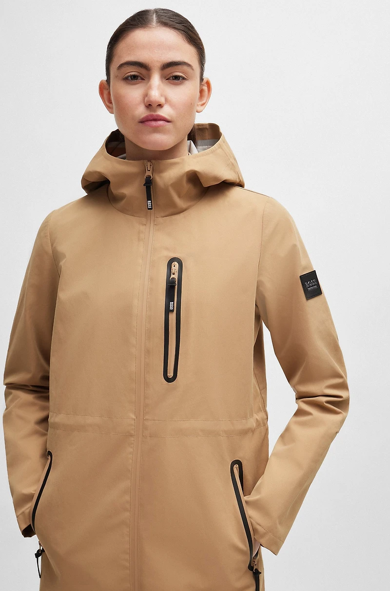 Equestrian hardshell parka jacket with water-repellent finish
