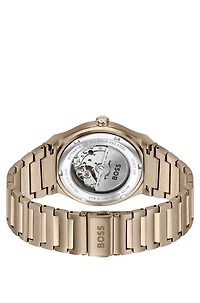 Gold-tone automatic watch with grooved dial