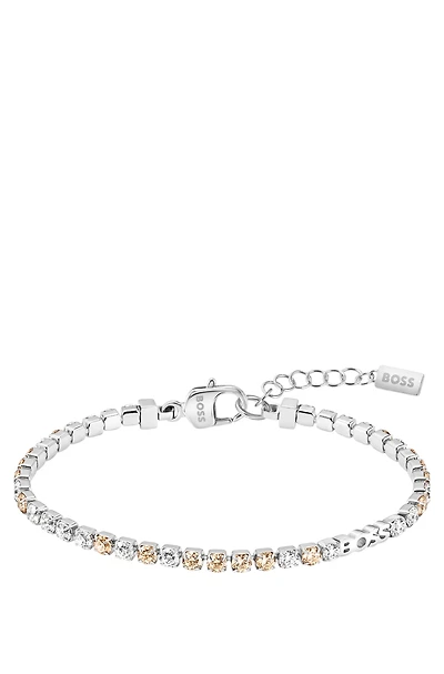 Silver-tone tennis bracelet with clear and champagne crystals
