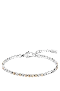 Silver-tone tennis bracelet with clear and champagne crystals