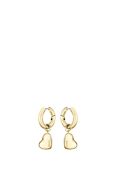 Gold-tone huggie hoop earrings with heart charms