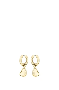 Gold-tone huggie hoop earrings with heart charms