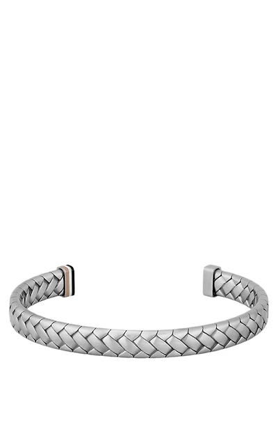 Silver-tone cuff with herringbone pattern