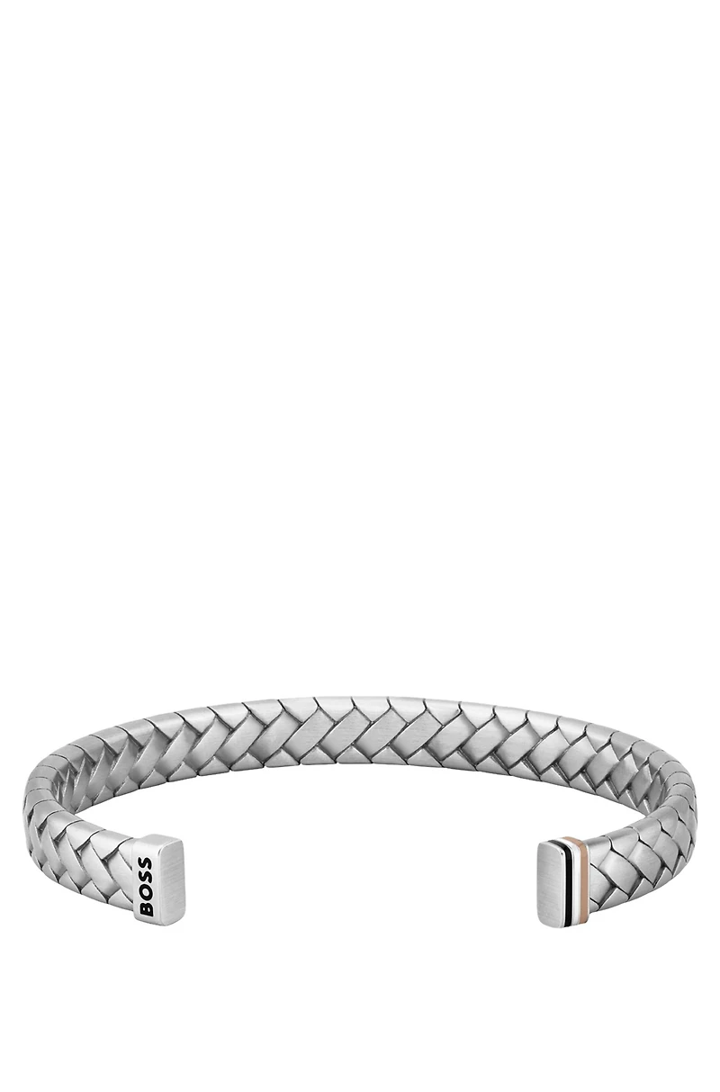 Silver-tone cuff with herringbone pattern