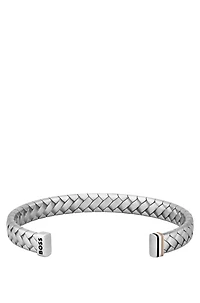 Silver-tone cuff with herringbone pattern