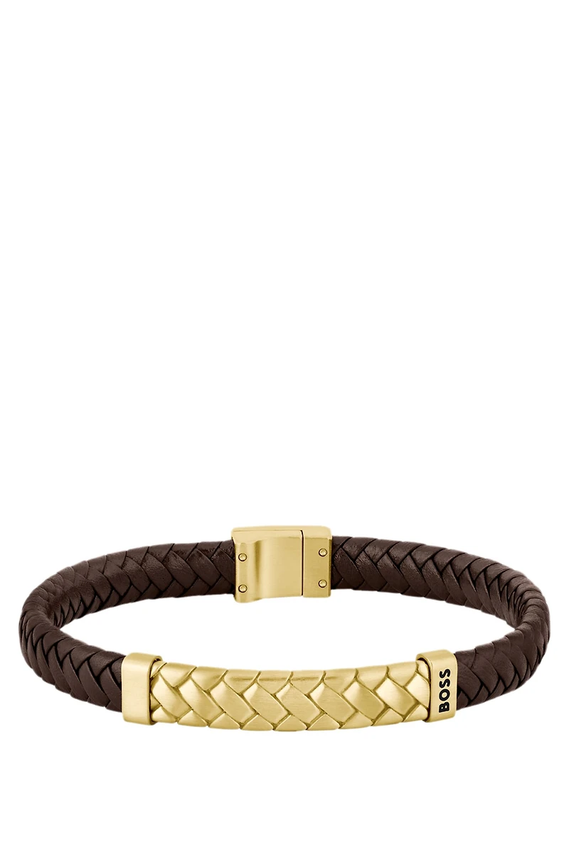 Brown-leather cuff with herringbone design