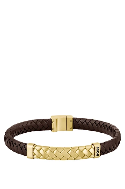 Brown-leather cuff with herringbone design