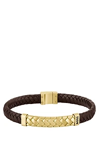 Brown-leather cuff with herringbone design