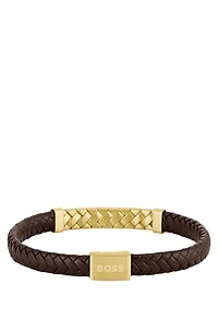 Brown-leather cuff with herringbone design