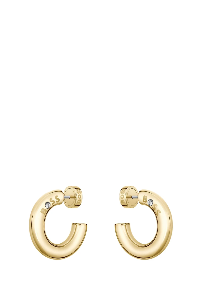 Gold-tone hoop earrings with logo detail