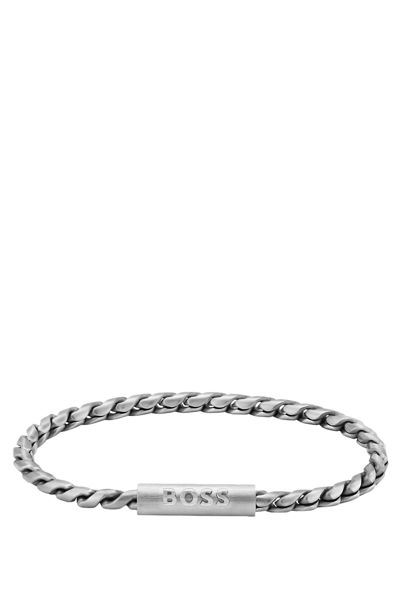 Silver-tone cuff with braided chain