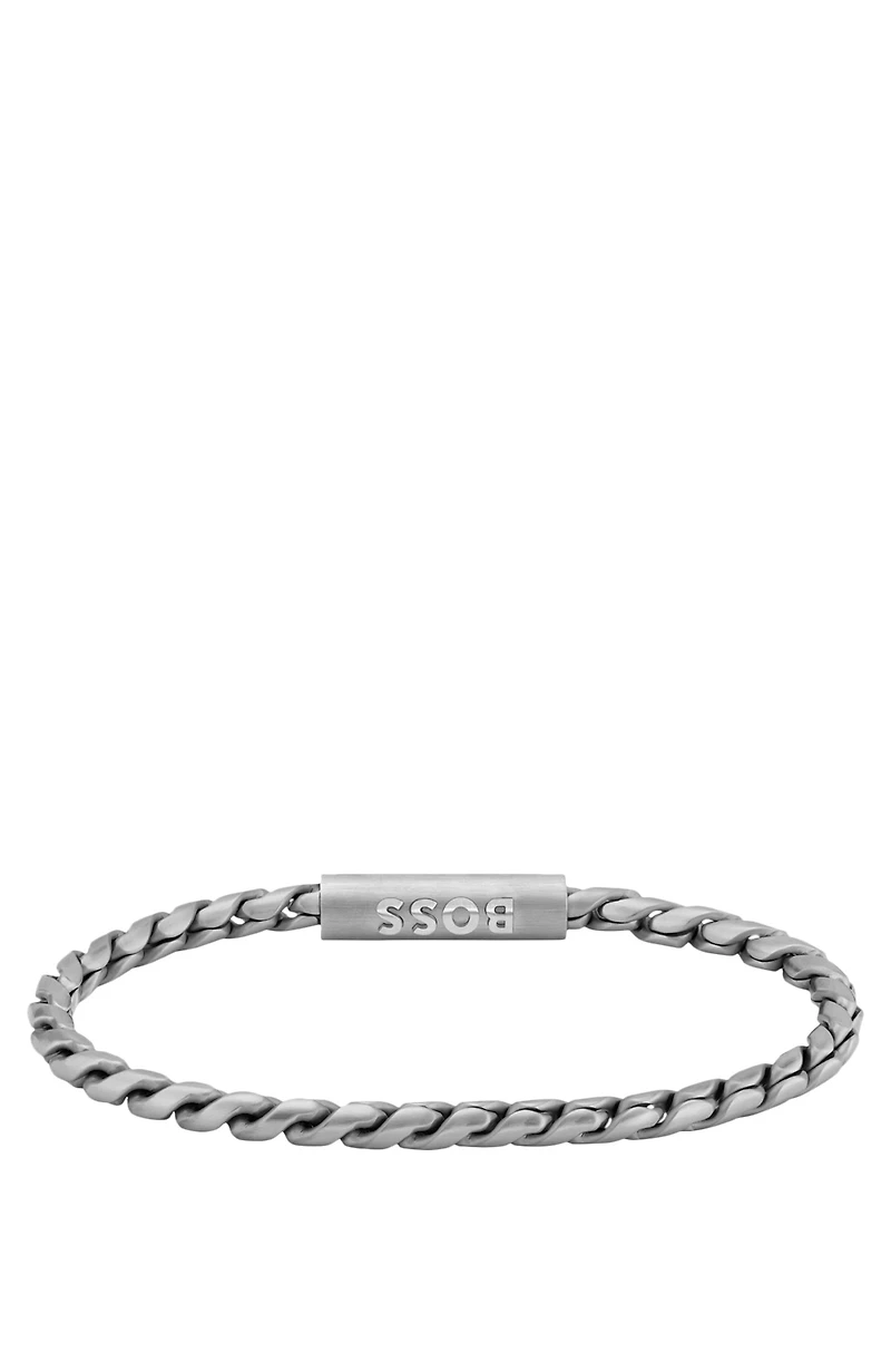 Silver-tone cuff with braided chain