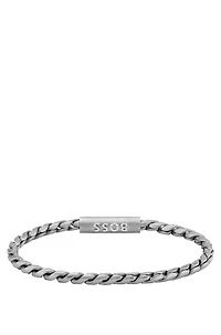 Silver-tone cuff with braided chain