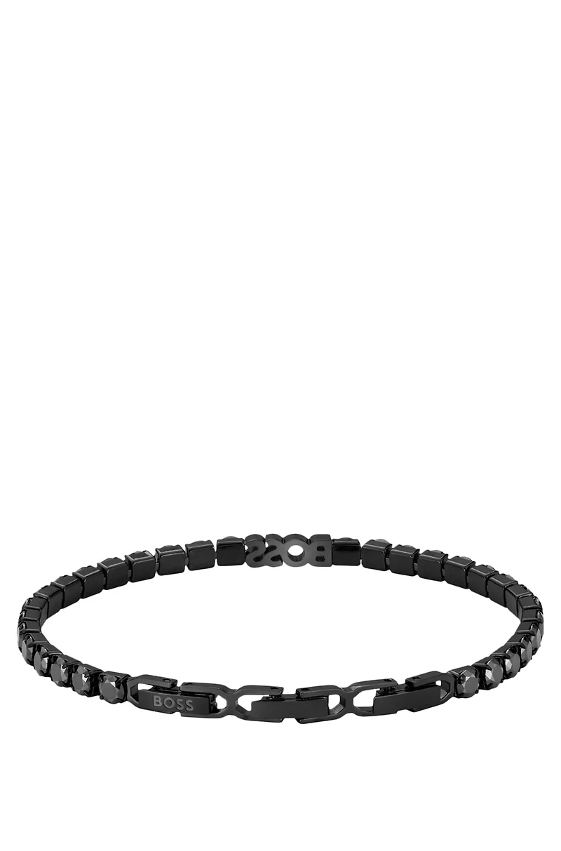 Chain tennis bracelet with black crystals