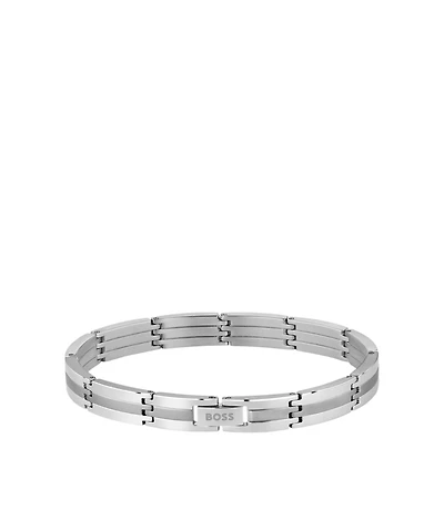Silver-tone striped cuff with logo clasp