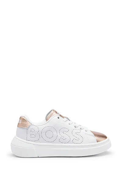Kids' leather trainers with perforated logo