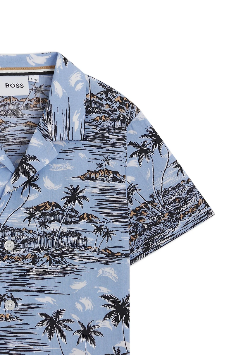 Kids' regular-fit shirt tropical-print cotton poplin