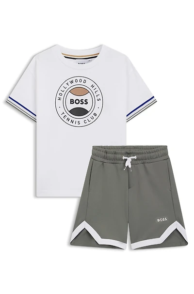 Kids' shorts and T-shirt set with tennnis-inspired artwork