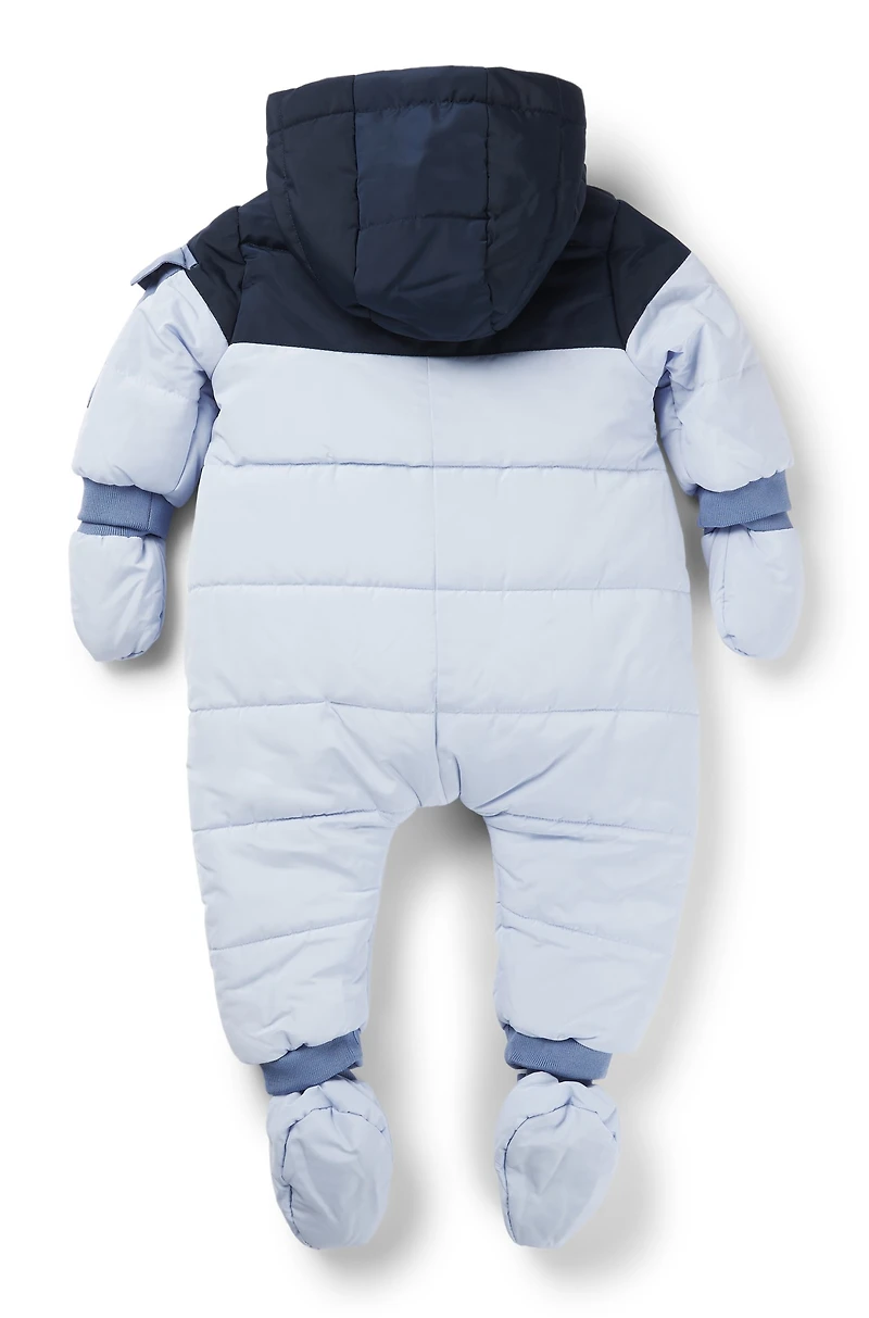 Baby snowsuit with faux-fur lining and logo details