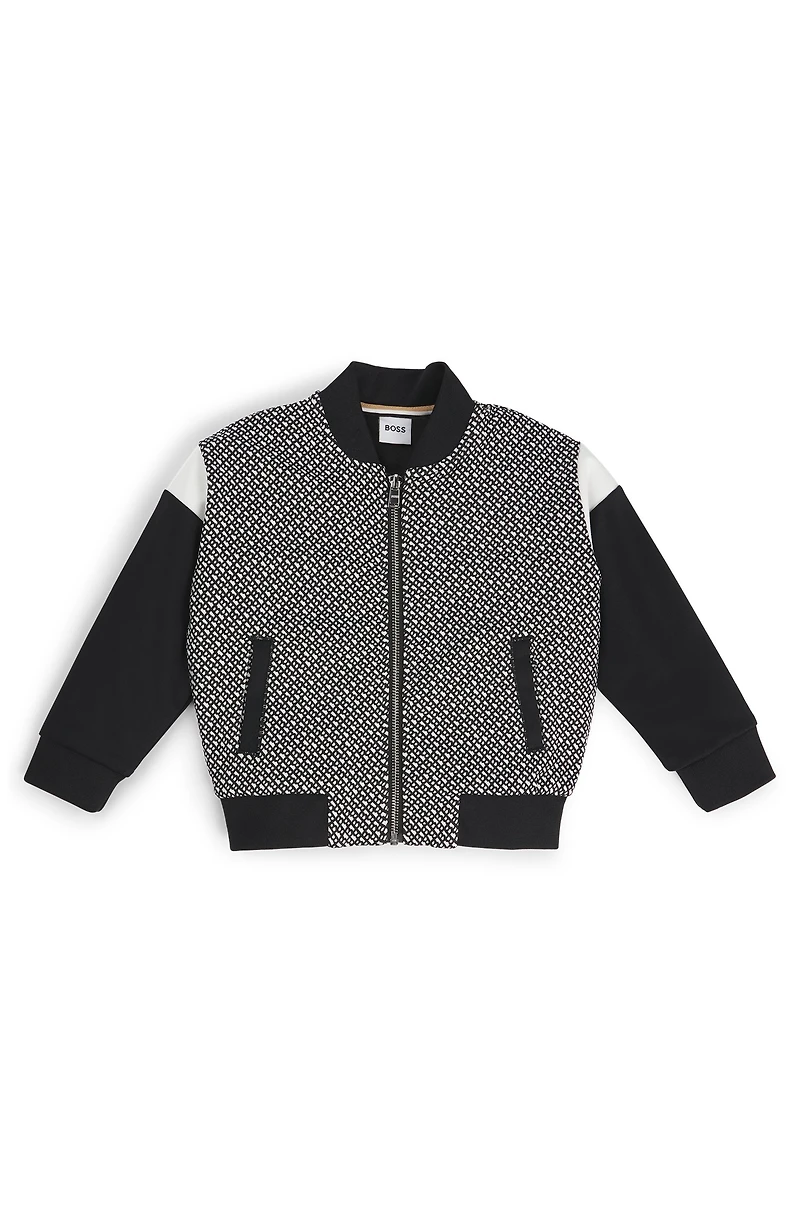 Kids' zip-up cardigan with monogram front
