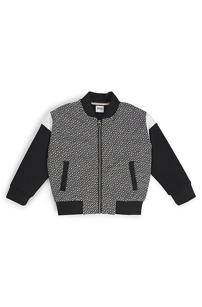 Kids' zip-up cardigan with monogram front
