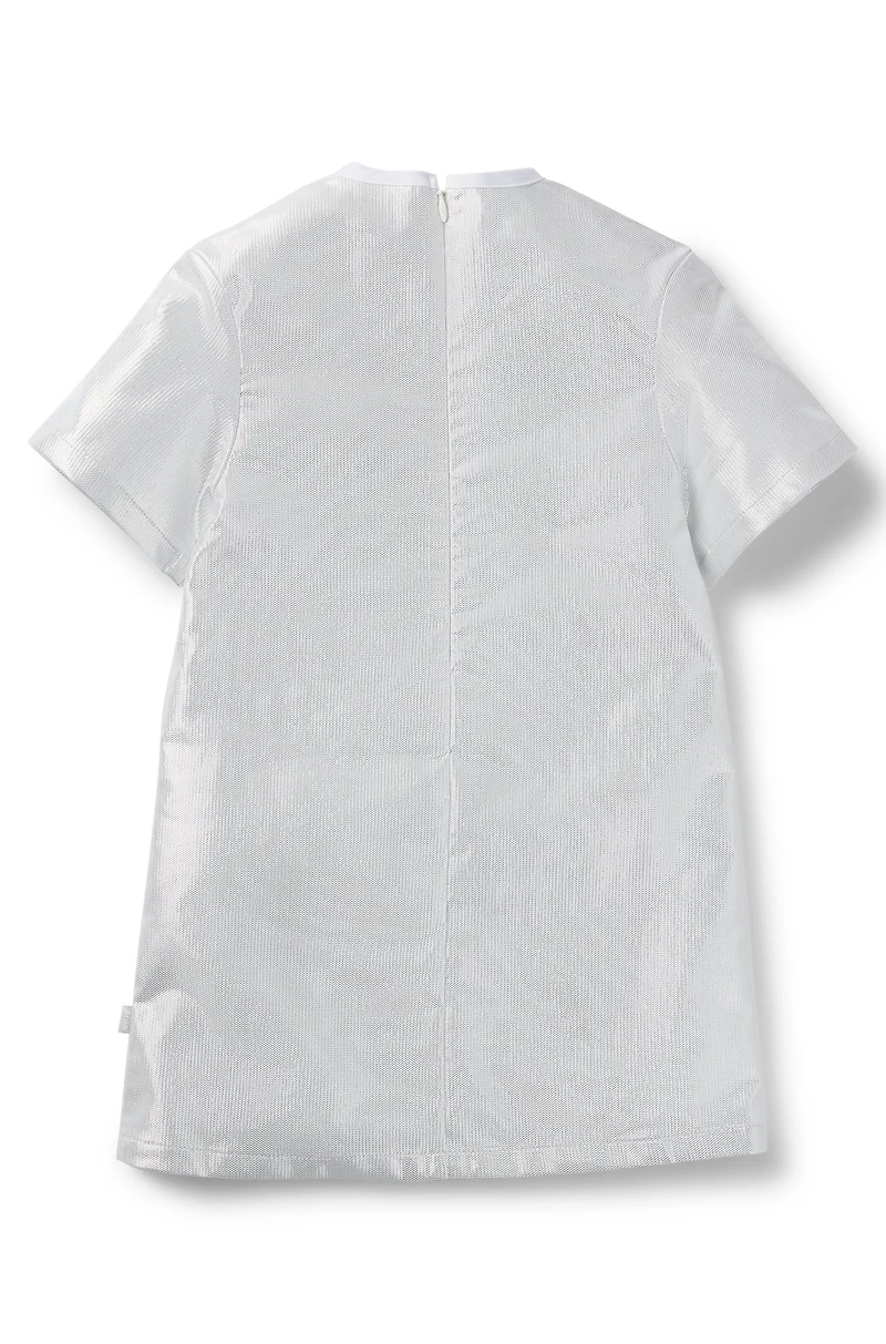 Kids' metallic-effect T-shirt dress with logo print