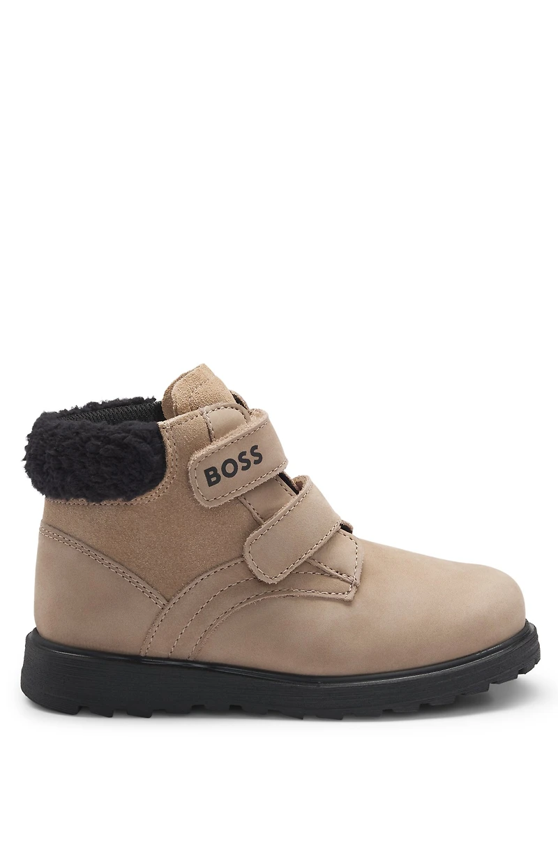 Kids' boots leather with faux-shearling collar