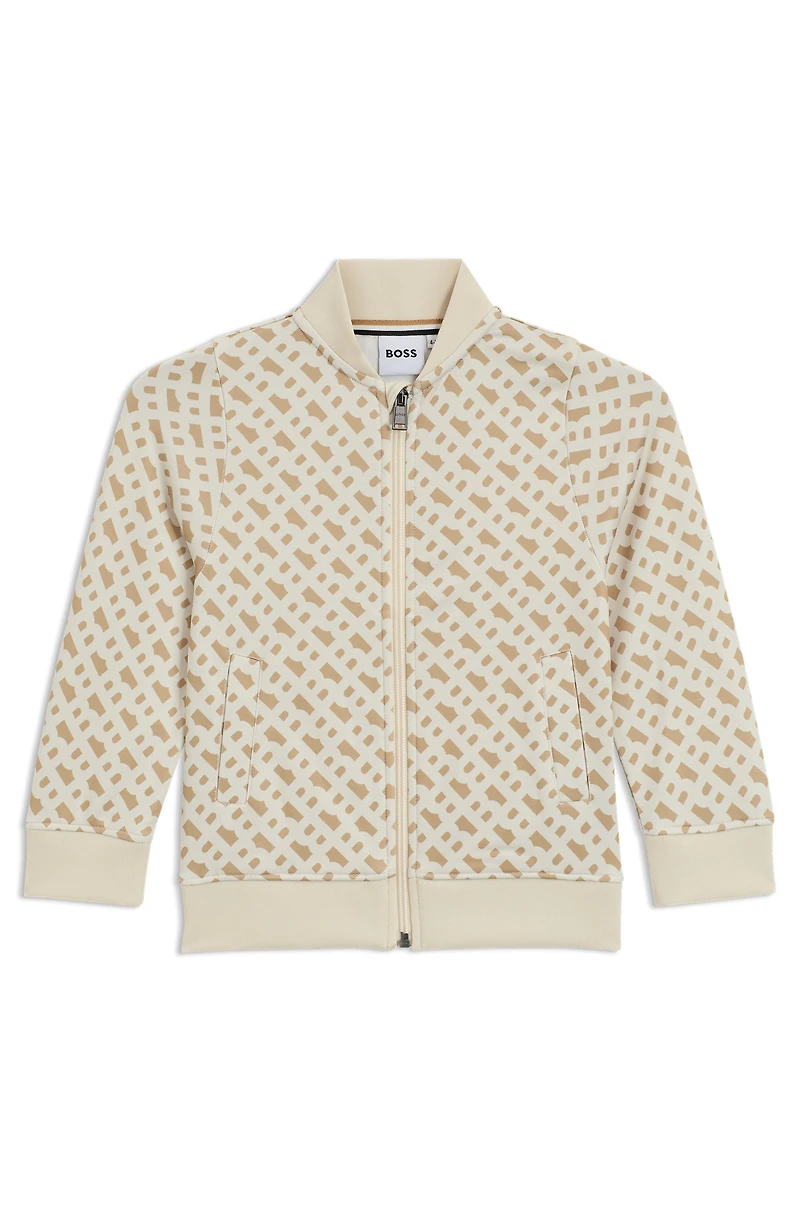 Kids' zip-up cardigan with all-over monogram print