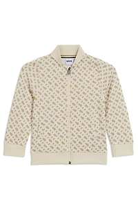 Kids' zip-up cardigan with all-over monogram print