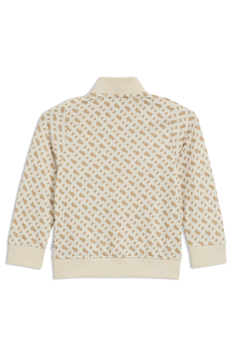 Kids' zip-up cardigan with all-over monogram print